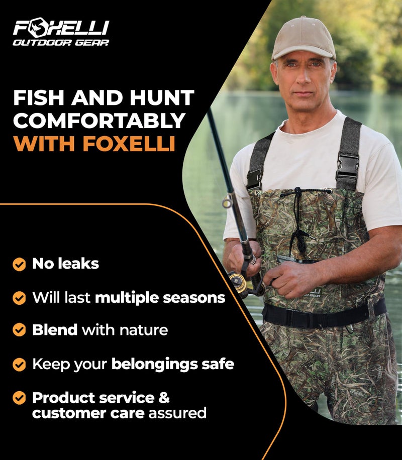 Foxelli Chest Waders â€“ Waterproof 2-ply Nylon/PVC Camo Hunting Fishing Waders for Men and Women with Boots - Image 3